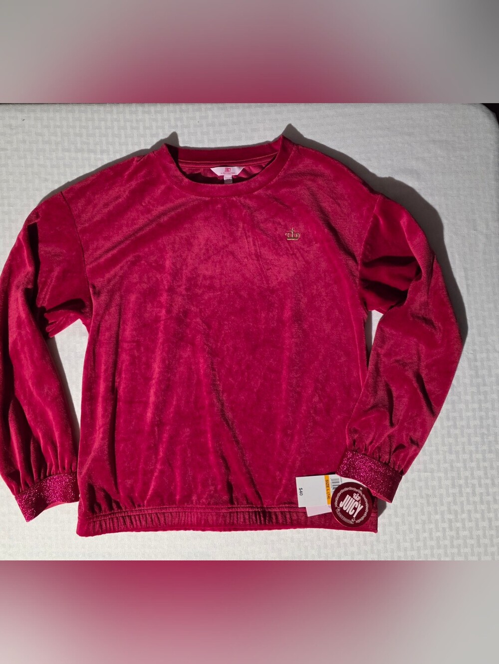 Juicy Couture Girls' Velour Crewneck Sweatshirt - Deep Berry Pink